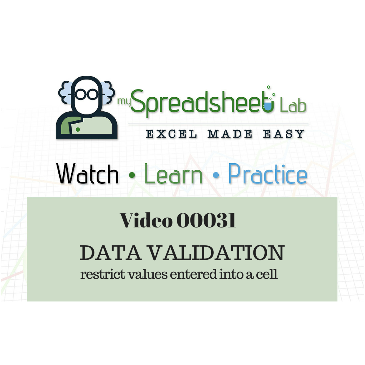 Video 00031 DATA VALIDATION restrict values entered into a cell